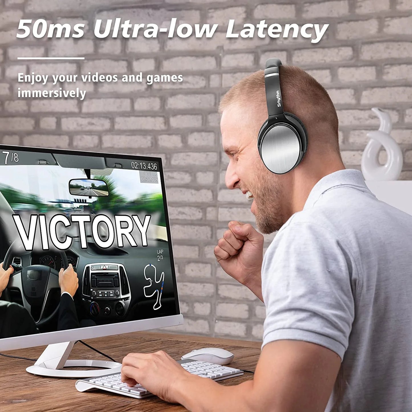 Nicecomfort 25Pro Active Noise Cancelling Headphones, Wireless Bluetooth Headset with Game Mode Black