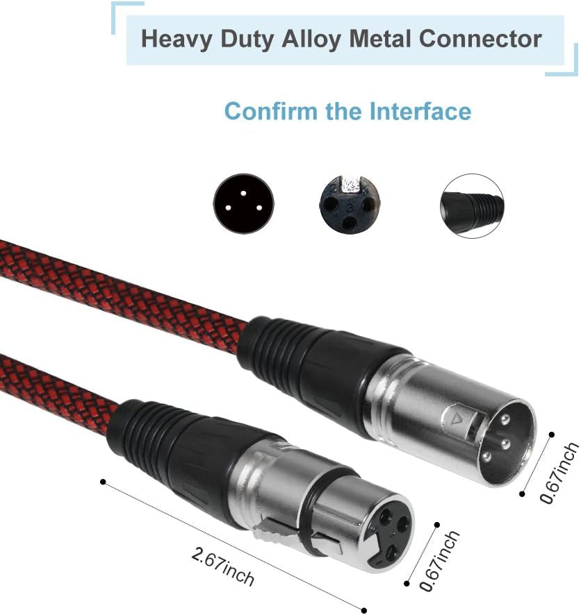 XLR Cable 6Ft 2Pack Male to Female, XLR Microphone Cable 3 Pin MIC DMX Cable Patch Cords