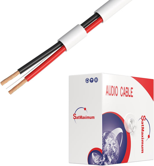 500 Feet of 18 Gauge CL2 Rated Indoor Speaker Wire - Low Voltage Copper Clad Aluminum (CCA) 2-Conductor Cable with Easy Pull Box for In-Wall Installation - 18/2