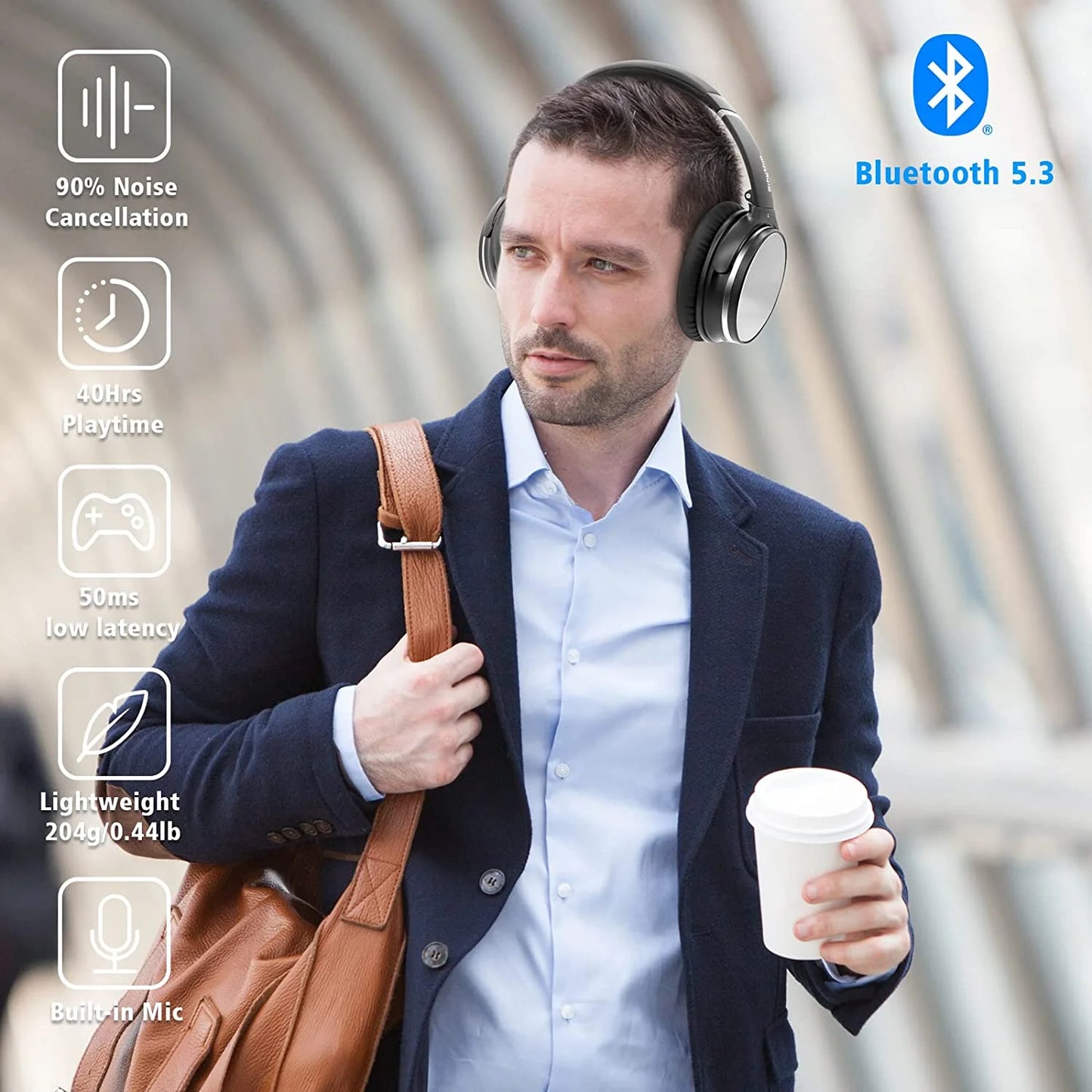 Nicecomfort 25Pro Active Noise Cancelling Headphones, Wireless Bluetooth Headset with Game Mode Black