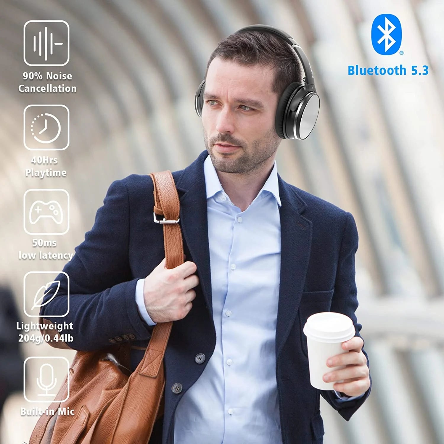 Nicecomfort 25Pro Active Noise Cancelling Headphones, Wireless Bluetooth Headset with Game Mode Black