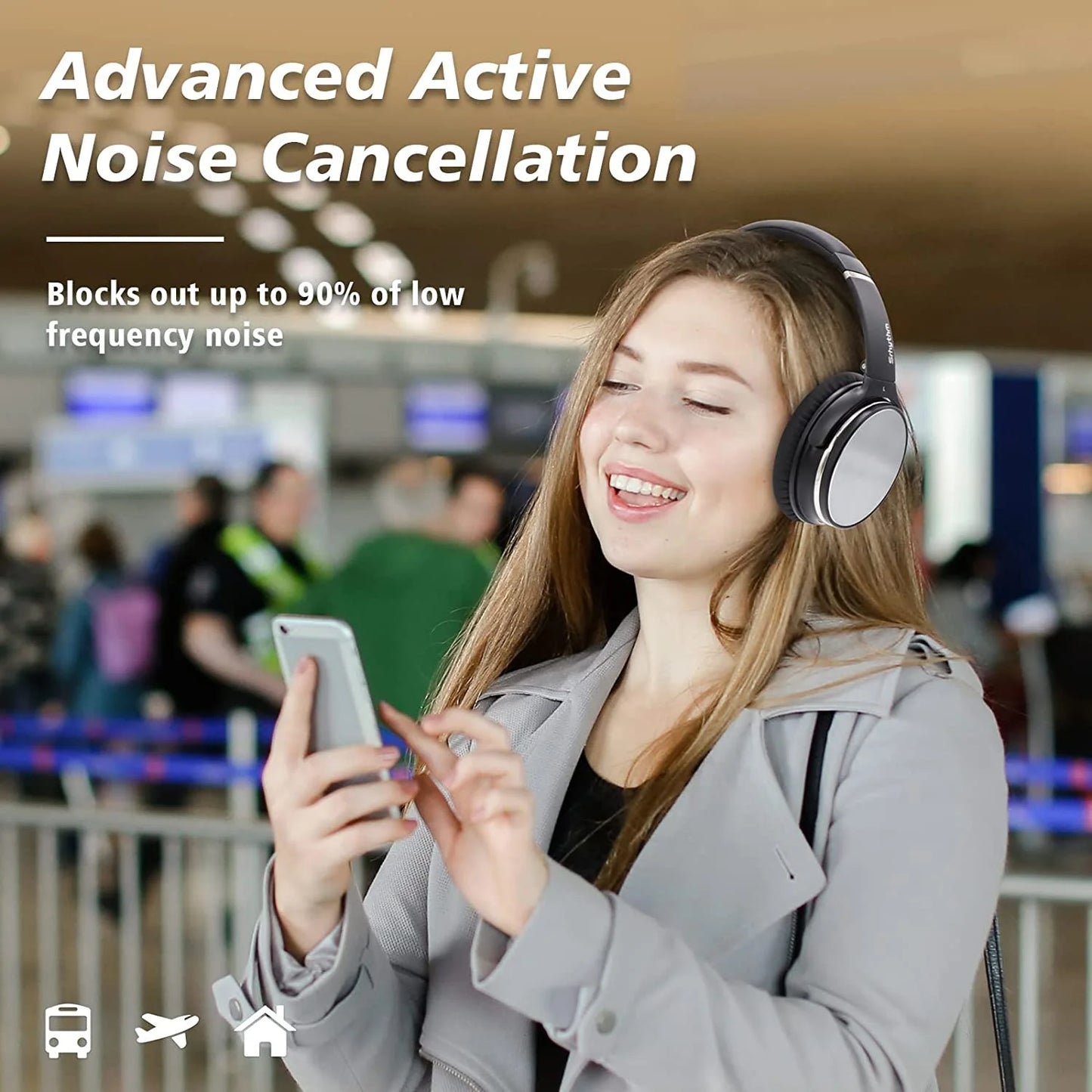 Nicecomfort 25Pro Active Noise Cancelling Headphones, Wireless Bluetooth Headset with Game Mode Black