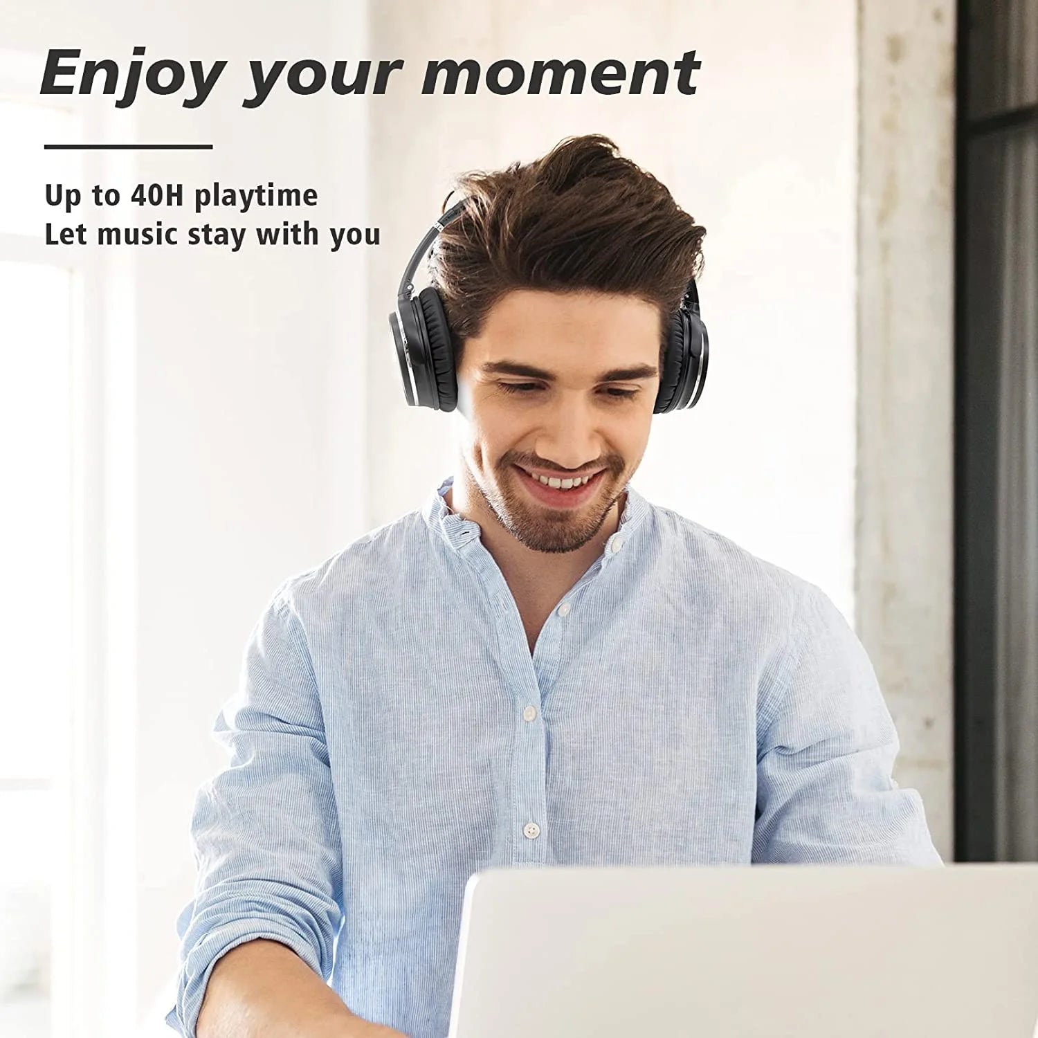 Nicecomfort 25Pro Active Noise Cancelling Headphones, Wireless Bluetooth Headset with Game Mode Black