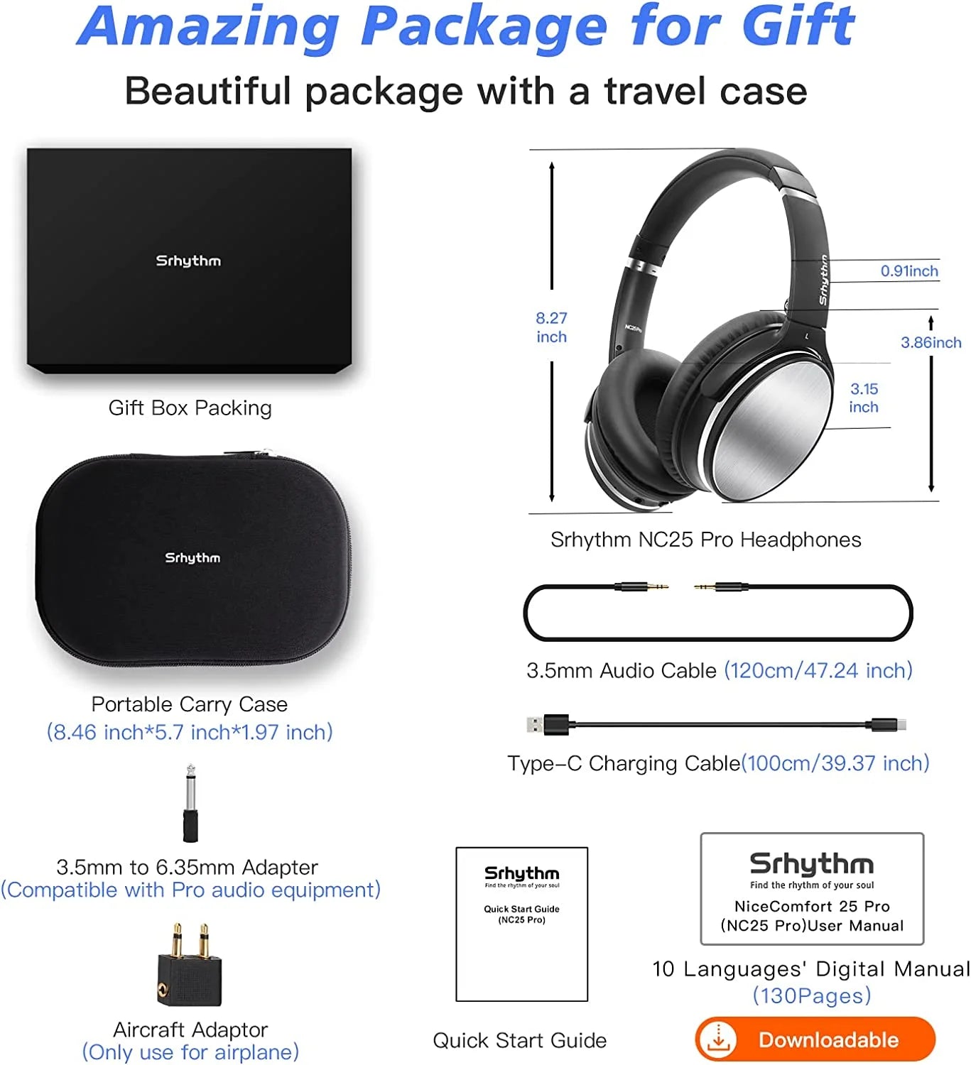 Nicecomfort 25Pro Active Noise Cancelling Headphones, Wireless Bluetooth Headset with Game Mode Black