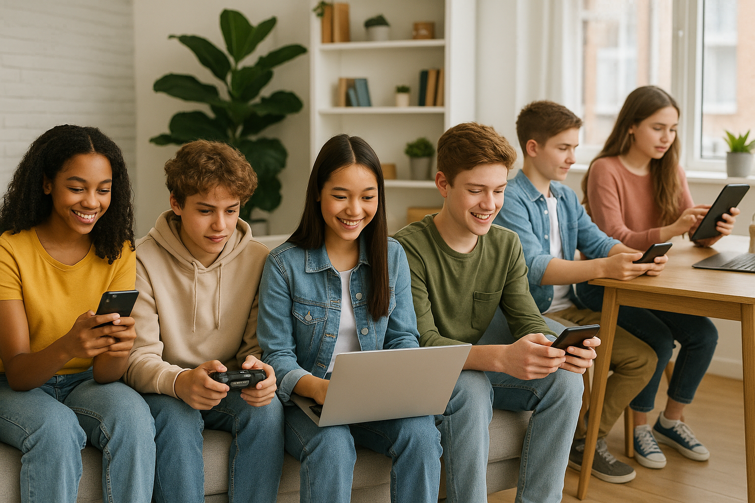 Teens using Electronics